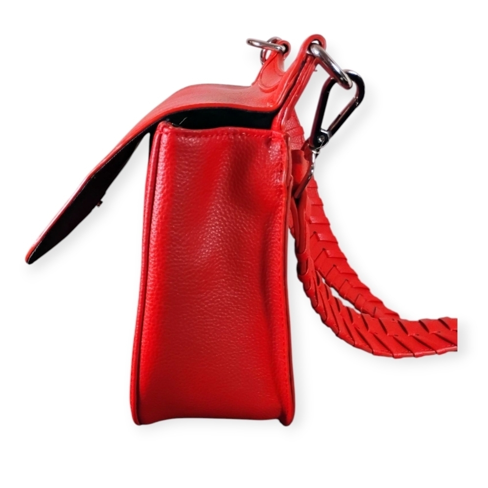 Red Braided Strap Crossbody Bag Chrome Hardware – Trendy College Style - Picture 8 of 16